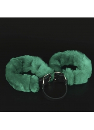 Черные кожаные наручники со съемной зеленой опушкой - Sitabella - купить с доставкой в Екатеринбурге