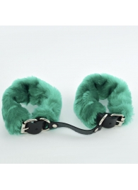 Черные кожаные наручники со съемной зеленой опушкой - Sitabella - купить с доставкой в Екатеринбурге