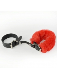 Черные кожаные наручники со съемной красной опушкой - Sitabella - купить с доставкой в Екатеринбурге