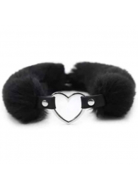 Черный меховой ошейник с металлическим сердечком - Notabu - купить с доставкой в Екатеринбурге