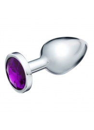 Серебристая металлическая анальная пробка с фиолетовым кристаллом - 9 см. - Сима-Ленд