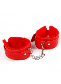 Красные наручники с меховой подкладкой и ремешками - Сима-Ленд - купить с доставкой в Екатеринбурге