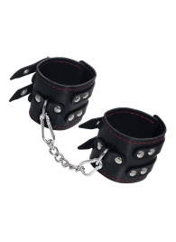 Черные кожаные наручники с двумя ремнями и контрастной строчкой - Pecado - купить с доставкой в Екатеринбурге