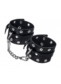 Черные кожаные однослойные наручники с люверсами - Pecado - купить с доставкой в Екатеринбурге