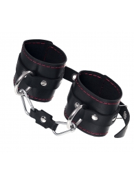 Черные кожаные однослойные наручники с контрастной строчкой - Pecado - купить с доставкой в Екатеринбурге