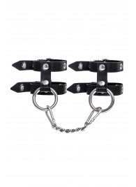 Черные однослойные кожаные наручники из двух ремешков - Pecado - купить с доставкой в Екатеринбурге