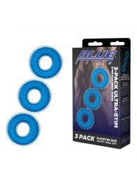 Комплект из трех голубых колец для эрекции 3-Pack Ultra-Stim Stretch Cock Rings - BlueLine - в Екатеринбурге купить с доставкой