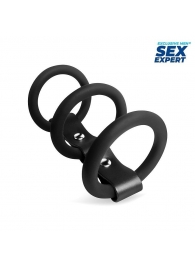Черное тройное эрекционное кольцо с ремешком - Sex Expert - в Екатеринбурге купить с доставкой