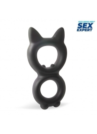 Черное двойное эрекционное кольцо с кошачьими ушками - Sex Expert - в Екатеринбурге купить с доставкой