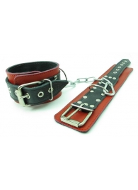 Красно-чёрные наручники из натуральной кожи - БДСМ Арсенал - купить с доставкой в Екатеринбурге