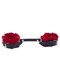 Черные базовые наручники из кожи с красной опушкой - Лунный свет - купить с доставкой в Екатеринбурге