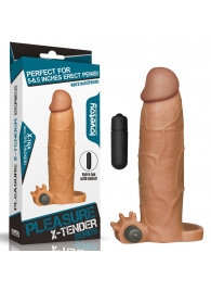Коричневая насадка на пенис Add 3 Pleasure X Tender Vibrating Penis Sleeve с вибропулей - 20 см. - Lovetoy - в Екатеринбурге купить с доставкой
