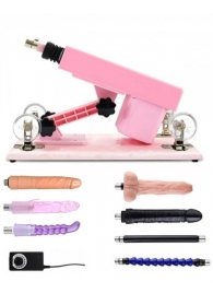 Розовая секс-машина с проводным пультом и 5 насадками - Eroticon - купить с доставкой в Екатеринбурге