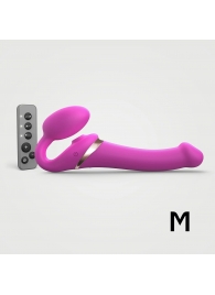 Ярко-розовый безремневой страпон Multi Orgasm Size M с клиторальной стимуляцией - Strap-on-me - купить с доставкой в Екатеринбурге