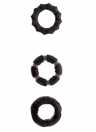 Набор из 3 чёрных эрекционных колец MENZSTUFF STRETCHY COCK RINGS - Dream Toys - в Екатеринбурге купить с доставкой
