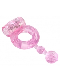 Розовое эрекционное кольцо с вибратором и хвостом - Toyfa Basic - в Екатеринбурге купить с доставкой