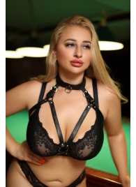 Черная кожаная сбруя с ошейником plus size из нежной кожи - БДСМ Арсенал - купить с доставкой в Екатеринбурге