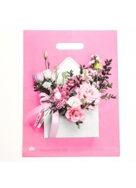 Розовый пакет с цветочным принтом и вырубной ручкой (40х31 см) - Сима-Ленд - купить с доставкой в Екатеринбурге