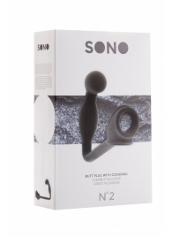 Чёрная анальная пробка с эрекционным кольцом SONO №2 - 11,4 см. - Shots Media BV - в Екатеринбурге купить с доставкой