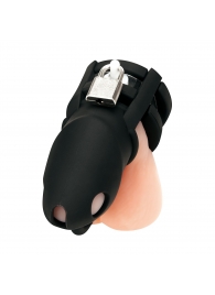 Черная клетка для пениса Silicone Small 2 in Cock Cage With Ball Divider - BlueLine - купить с доставкой в Екатеринбурге