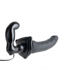 Черный страпон с вагинальной пробкой Deluxe Vibrating Penetrix Strap-On - 19 см. - Pipedream - купить с доставкой в Екатеринбурге