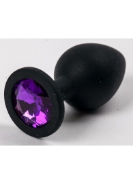 Черная силиконовая анальная пробка с фиолетовым стразом - 8,2 см. - 4sexdreaM - купить с доставкой в Екатеринбурге