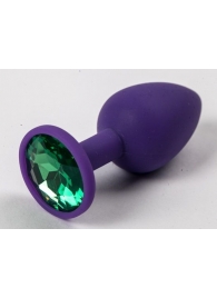 Фиолетовая силиконовая анальная пробка с зеленым стразом - 7,1 см. - 4sexdreaM - купить с доставкой в Екатеринбурге
