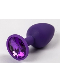 Фиолетовая силиконовая анальная пробка с фиолетовым стразом - 7,1 см. - 4sexdreaM - купить с доставкой в Екатеринбурге