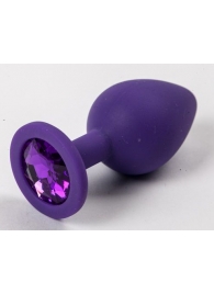 Фиолетовая силиконовая анальная пробка с фиолетовым стразом - 8,2 см. - 4sexdreaM - купить с доставкой в Екатеринбурге