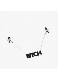Зажимы на соски с кожаной подвеской Bitch - Crazy Handmade - купить с доставкой в Екатеринбурге