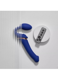 Синий безремневой страпон Multi Orgasm Bendable Strap-On size L с клиторальной стимуляцией - Strap-on-me - купить с доставкой в Екатеринбурге