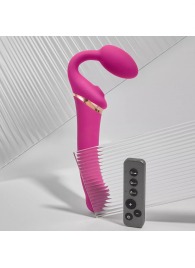 Ярко-розовый безремневой страпон Multi Orgasm Bendable Strap-On size L с клиторальной стимуляцией - Strap-on-me - купить с доставкой в Екатеринбурге