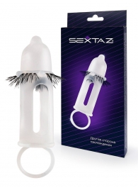 Эластичная насадка на пенис с подхватом мошонки и стимулирующими «ресничками» - Sextaz - в Екатеринбурге купить с доставкой