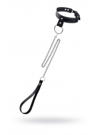 Черный узкий однослойный ошейник с серебристым поводком-цепочкой - Pecado - купить с доставкой в Екатеринбурге