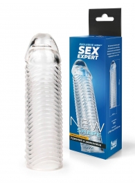 Прозрачная закрытая насадка на пенис с ребрышками - 16 см. - Sex Expert - в Екатеринбурге купить с доставкой