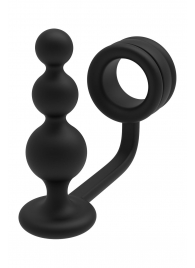 Черное эрекционное кольцо с анальной елочкой Cockring With Beaded Anal Plug - Dream Toys - в Екатеринбурге купить с доставкой