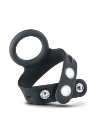 Черное эрекционное кольцо с подхватом мошонки на кнопках VS6 - Blush Novelties - в Екатеринбурге купить с доставкой