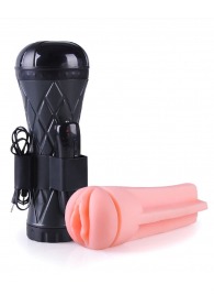 Телесный мастурбатор-вагина в черной колбе с вибрацией - Boys of Toys - в Екатеринбурге купить с доставкой
