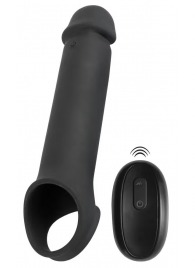 Черная вибронасадка для пениса с хомутом для мошонки и пультом ДУ Remote Controlled Penis Extension - Orion - в Екатеринбурге купить с доставкой