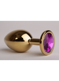 Золотистая анальная пробка с фиолетовым кристаллом - 9,5 см. - 4sexdreaM - купить с доставкой в Екатеринбурге