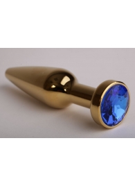 Золотистая анальная пробка с синим кристаллом - 11,2 см. - 4sexdreaM - купить с доставкой в Екатеринбурге
