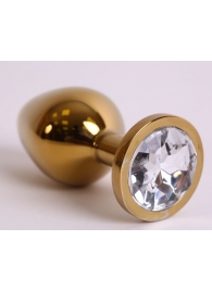 Золотистая анальная пробка с прозрачным кристаллом - 8,2 см. - 4sexdreaM - купить с доставкой в Екатеринбурге