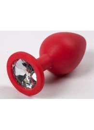 Красная силиконовая пробка с прозрачным кристаллом - 9,5 см. - 4sexdreaM - купить с доставкой в Екатеринбурге