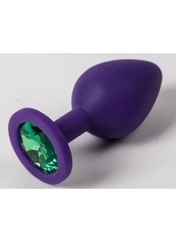 Фиолетовая силиконовая пробка с зеленым кристаллом - 9,5 см. - 4sexdreaM - купить с доставкой в Екатеринбурге