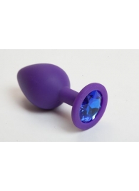 Фиолетовая силиконовая пробка с синим кристаллом - 9,5 см. - 4sexdreaM - купить с доставкой в Екатеринбурге