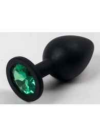 Черная силиконовая анальная пробка с зеленым кристаллом - 9,5 см. - 4sexdreaM - купить с доставкой в Екатеринбурге