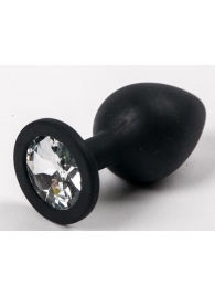 Черная силиконовая анальная пробка с прозрачным кристаллом - 9,5 см. - 4sexdreaM - купить с доставкой в Екатеринбурге