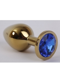 Золотистая анальная пробка с синим кристаллом - 8,2 см. - 4sexdreaM - купить с доставкой в Екатеринбурге
