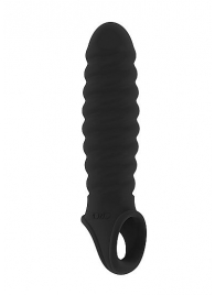 Чёрная ребристая насадка Stretchy Penis Extension No.32 - Shots Media BV - в Екатеринбурге купить с доставкой