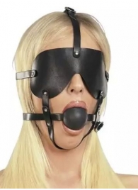 Чёрная лаковая маска-сбруя с кляпом - Подиум - купить с доставкой в Екатеринбурге
